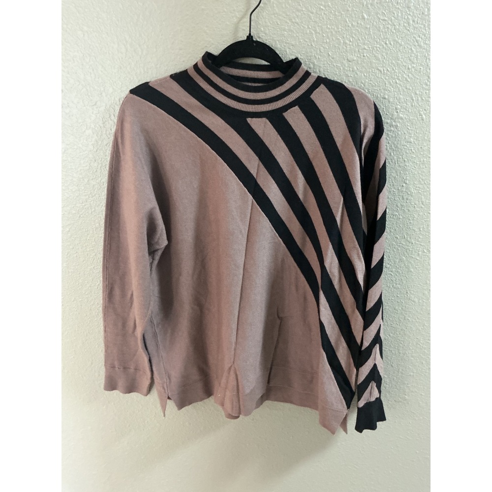 Chico's Mock Neck Sweater Womens Size 2 L Taupe Black Excellent Asymmetrical